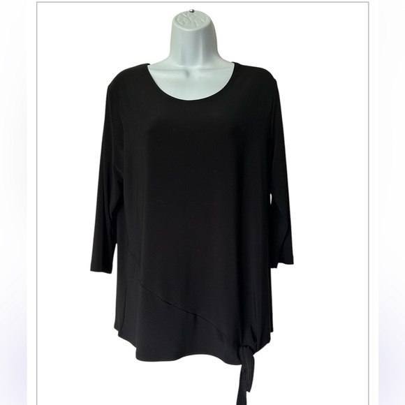 Sympli black top tunic scoop neck 3/4 sleeve ties at hem excellent Size 12 - Picture 8 of 8